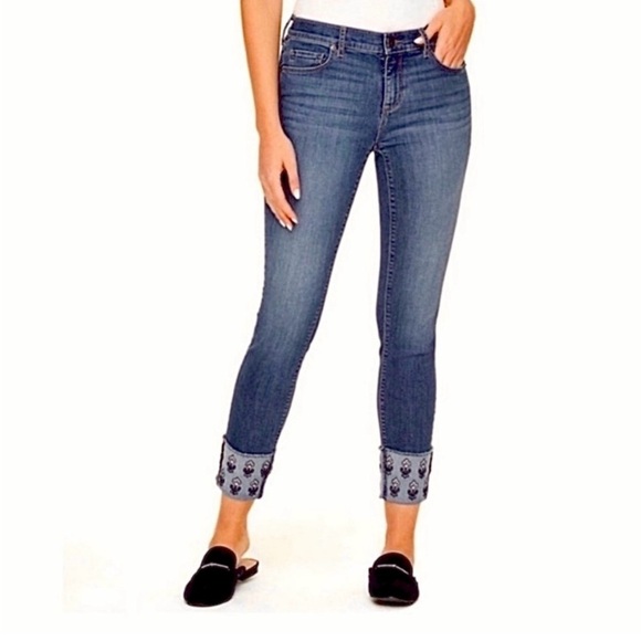 Loft modern skinny jeans with embroidered cuff. Size: 25 - Picture 1 of 15